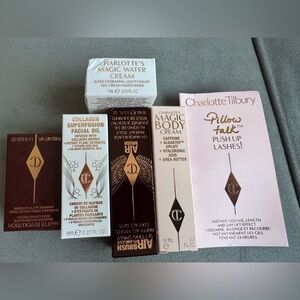 Charlotte Tilbury Skincare and Makeup Collection in White, Brown, and Gold